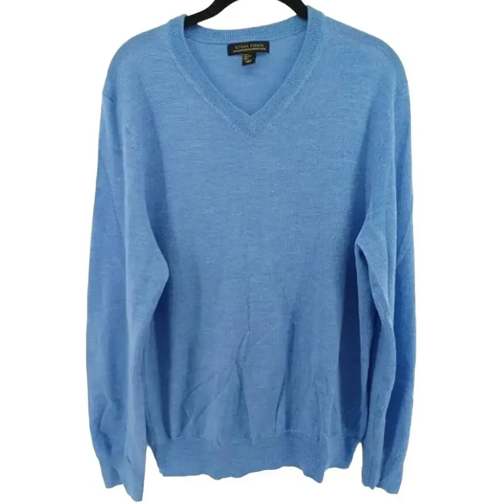 Ethan Pierce Sweater Men's Size L Blue Merino Wool V Neck Long Sleeve Pullover